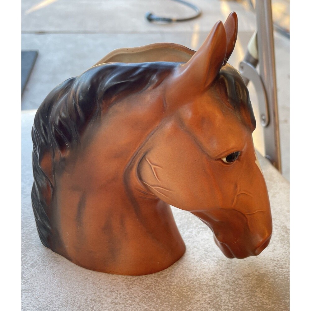 VTG LEFTON 6.5" Ceramic Head Vase Planter H1953 Brown Bay QUARTER HORSE Stallion